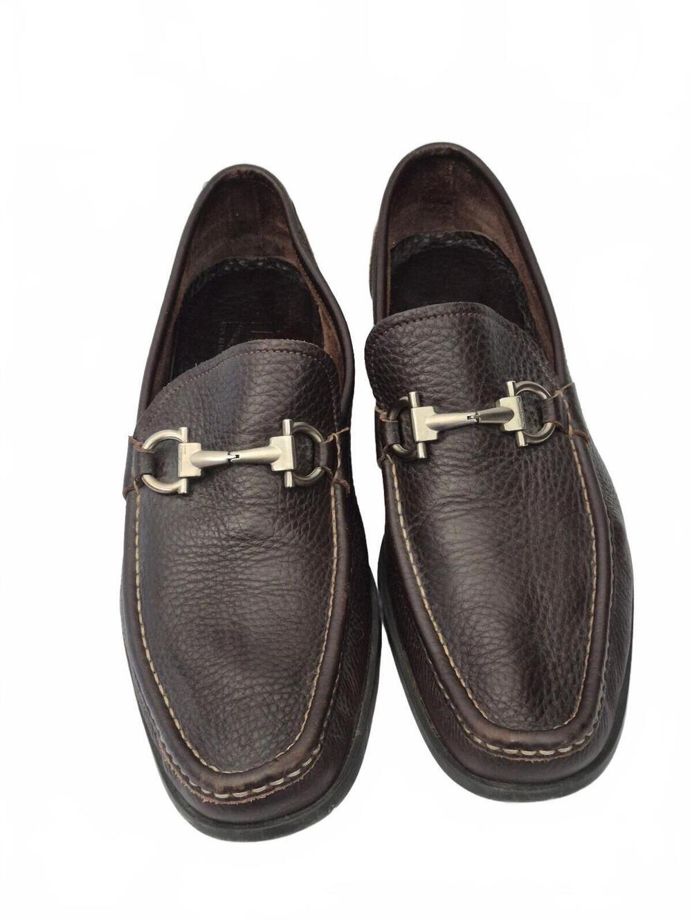Salvatore Ferragamo Men’s Brown Pebbled Leather Gancini Bit Loafers Size 10 –